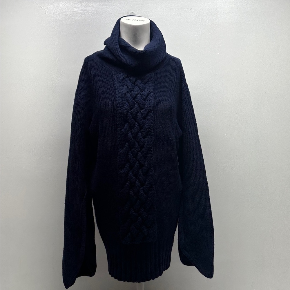 Trovata Birds Of Paradise Sweater Knit Long Sleeve Cowl Neck Cashmere Blue Small